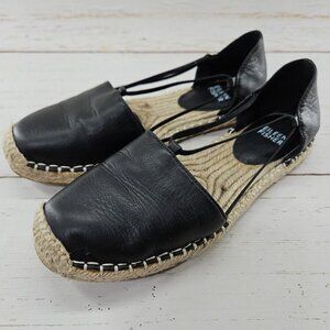 Eileen‎ Fisher Lee Washed Leather Espadrille Flat Black Womens Size 6 Sandals